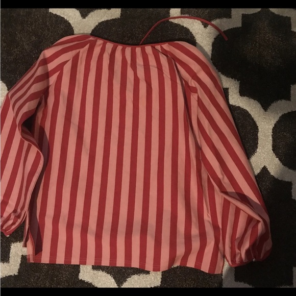 J Crew Pink and Red Vertical Striped Top with Button Sleeve. - Picture 4 of 5